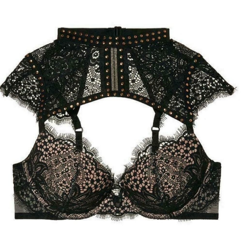 VS VERY SEXY HIGH NECK STUDDED BLACK LACE BRA - Picture 3 of 3